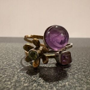 Amethyst & Peridot Sterling Silver and Brass Stackable Rings.